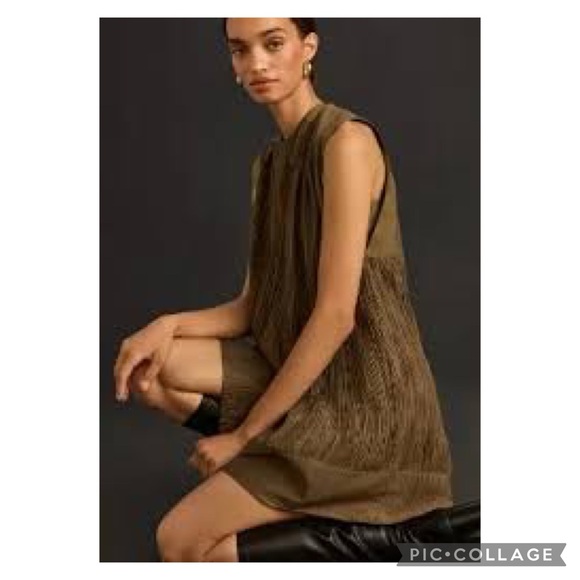 Anthroplogie Cap Sleeve Moss Green Plisse’ Mini Dress Size XS - Picture 3 of 16